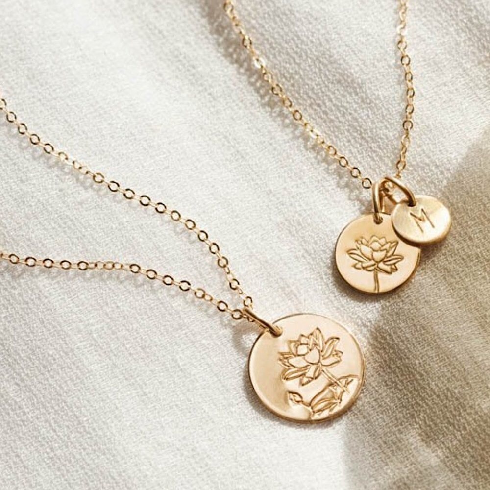Lotus July Birth Flower Plant Gift Charm Necklace